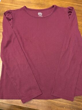 wonder nation Long Sleeve Ribbed Top with Puff Shoulders - Burgundy